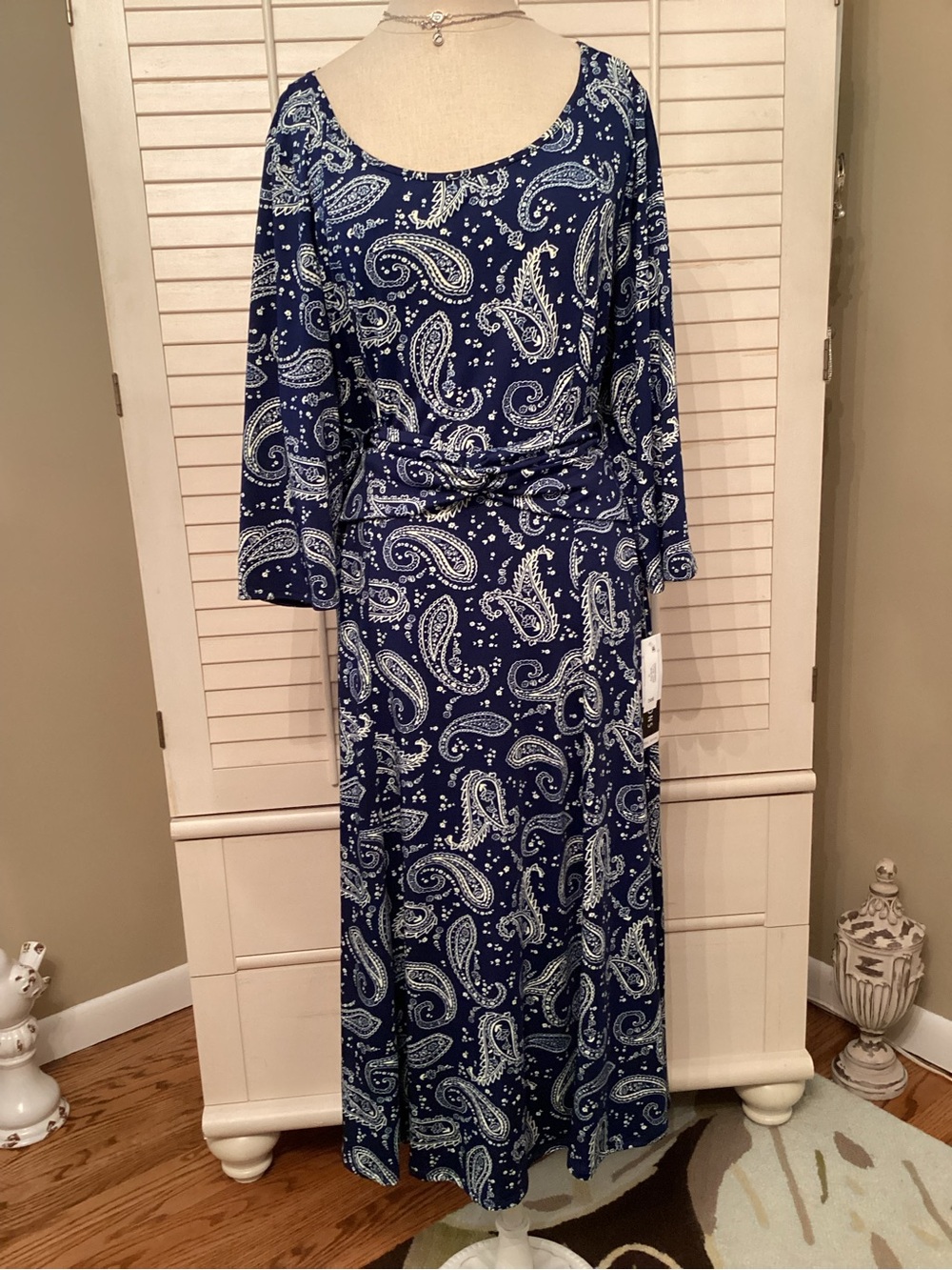 Perceptions Navy and White Paisley Dress XL